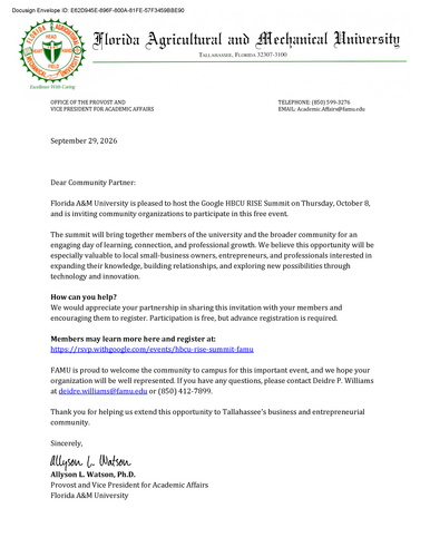 FAMU Community partner letter