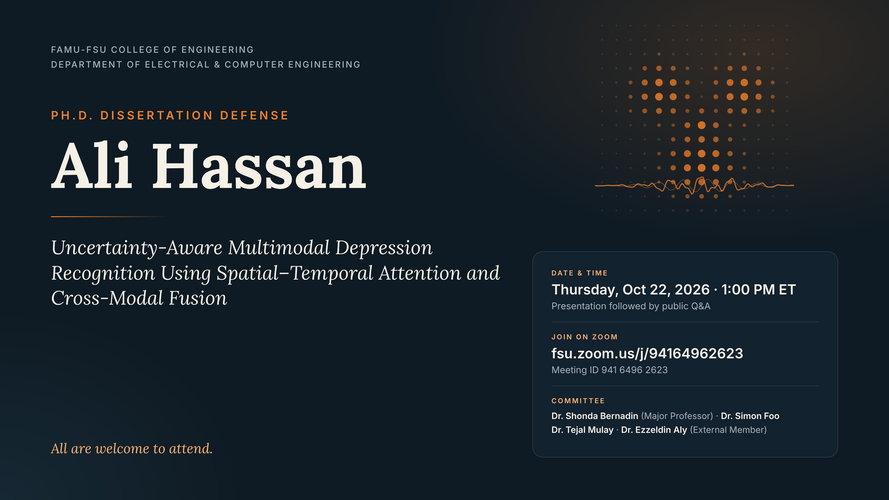 Flyer for Ali Hassan Dissertation Defense.