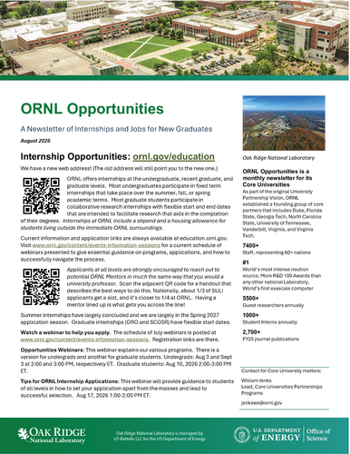 Click here to download the ORNL August 2026 newsltter