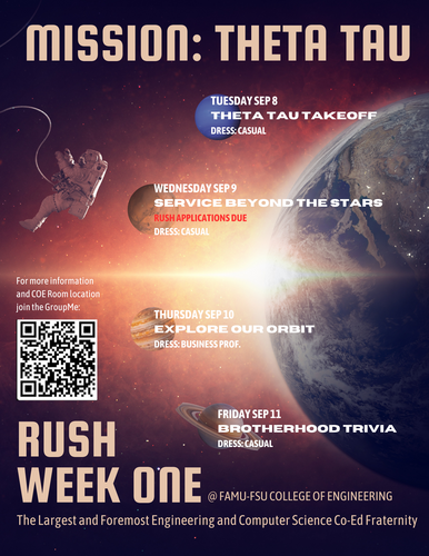 Flyer for Theta Tau Mission event 9/11/26