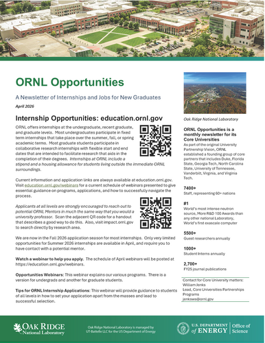 Click on this graphic to download the April ORNL Newsletter