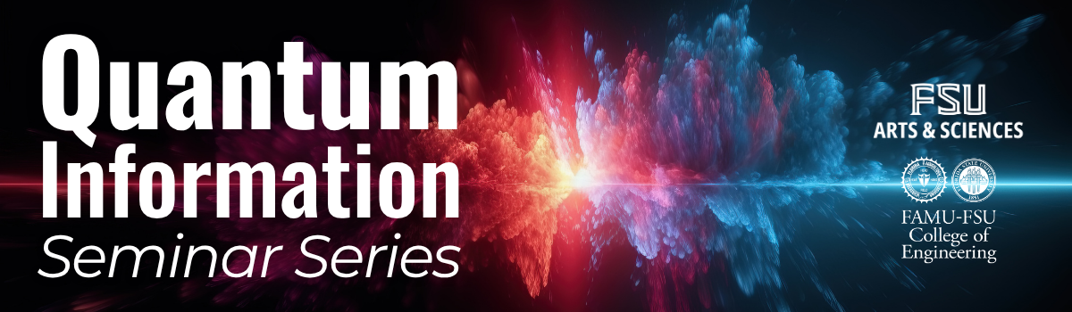 Quantum Information Seminar Series with university logos.