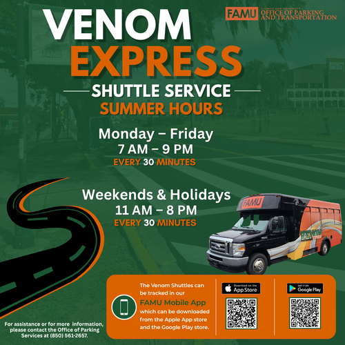 Summer hours for FAMU Venom Shuttle services