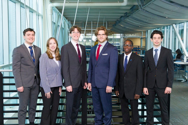 Team 109 L to R: Gabriel Lopez (BME), Erica Hamel (BME), Victor Fazler (BME), Jeremiah Hudson (BME), Jeremiah Gauthier (ECE), Donald McDermott (ECE)