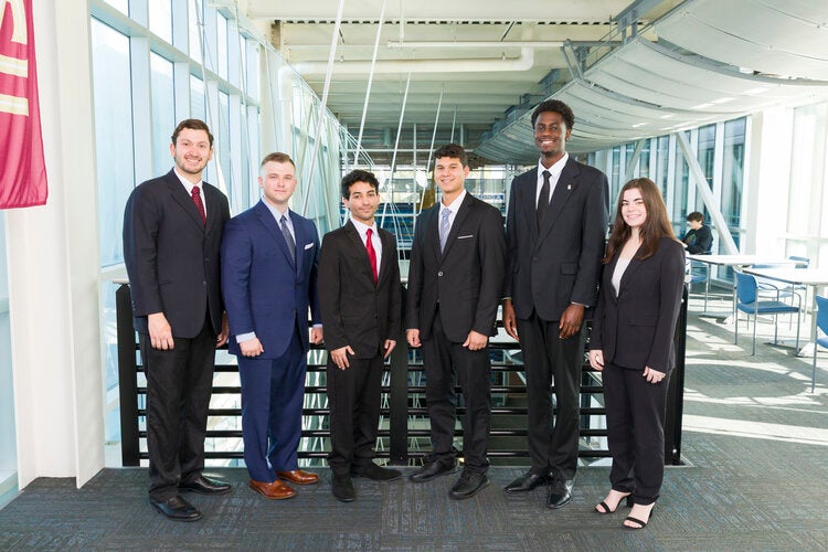 Members of Team 403 left to right: Diego Anguizola (IME), Reece Morris (IME), Xavier Pellot (IME), Elias Silvera (IME), Lesly Nazaire (ECE), Summer Rains (ECE)