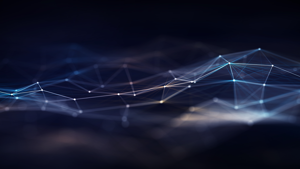 Futuristic Digital Landscape Featuring Blue Neural Network Lines. 