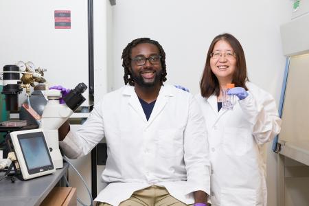 photo of justice ene and yan li in the famu-fsu engineering lab