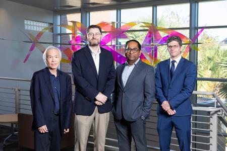 photo of four men at the ame building professors shih clark kumar oates