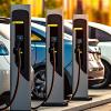 photo of evs lined up at charging station