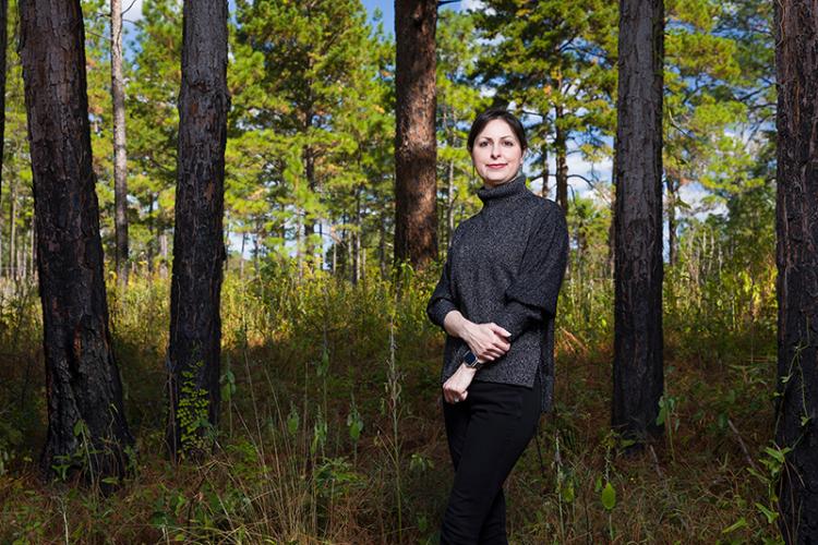 famu-fsu engineering faculty neda yaghoobian standing in pine forest