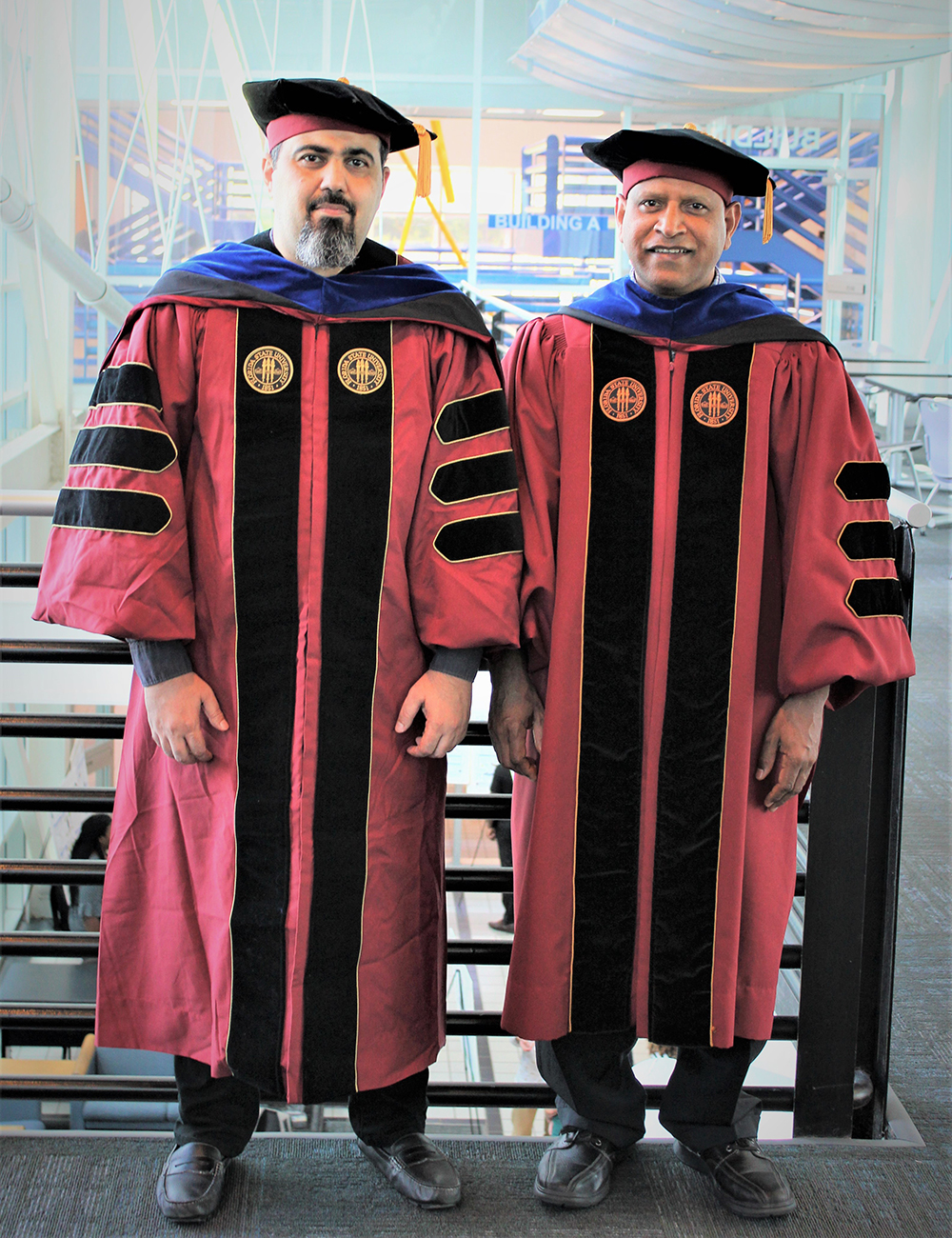 (L to R): Al-Taie and faculty advisor Sastry Pamidi, Ph.D., M.B.A. in his 2019 FSU doctoral regalia.