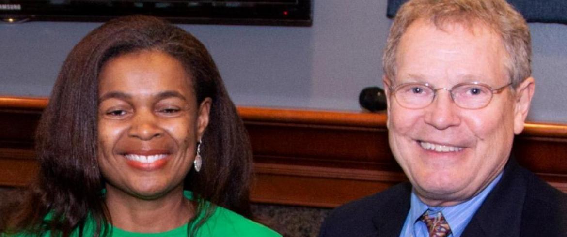 Stacey Payne-King and Dr. Eric Hellstrom stand together after she received a Distinguished Alumni Award during the 2019 Department of Mechanical Engineering Alumni Awards Banquet.