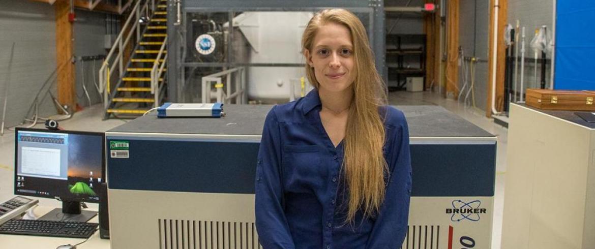 Shannon Helsper, biomedical engineering researcher at FAMU-FSU Engineering pictured here at the National High Magnetic Field Laboratory in Tallahassee, Florida, recently won a National Institutes of Health (NIH) pre-doctoral fellowship for her work in ischemic stroke prevention.