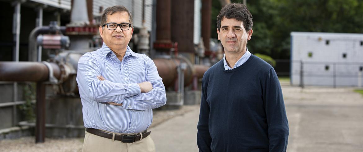 Electrical Engineering Professor Omar Faruque (left) and Mechanical Engineering Professor Juan Ordonez at the FAMU-FSU College of Engineering