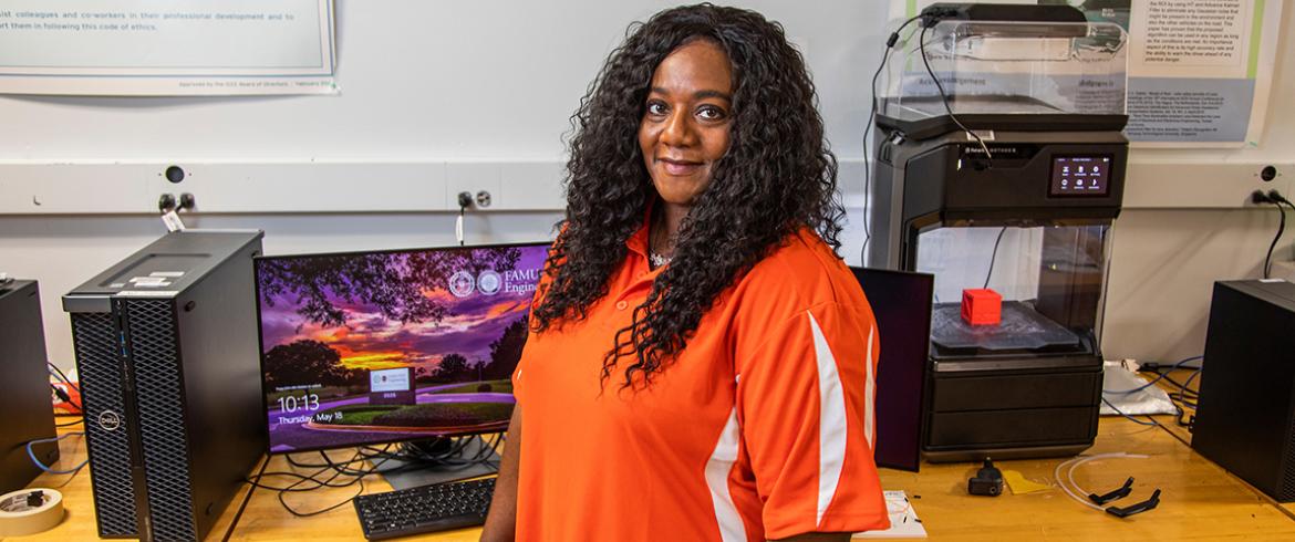 photo of professor shonda bernadin in electrical engineering lab at famu-fsu college of engineering