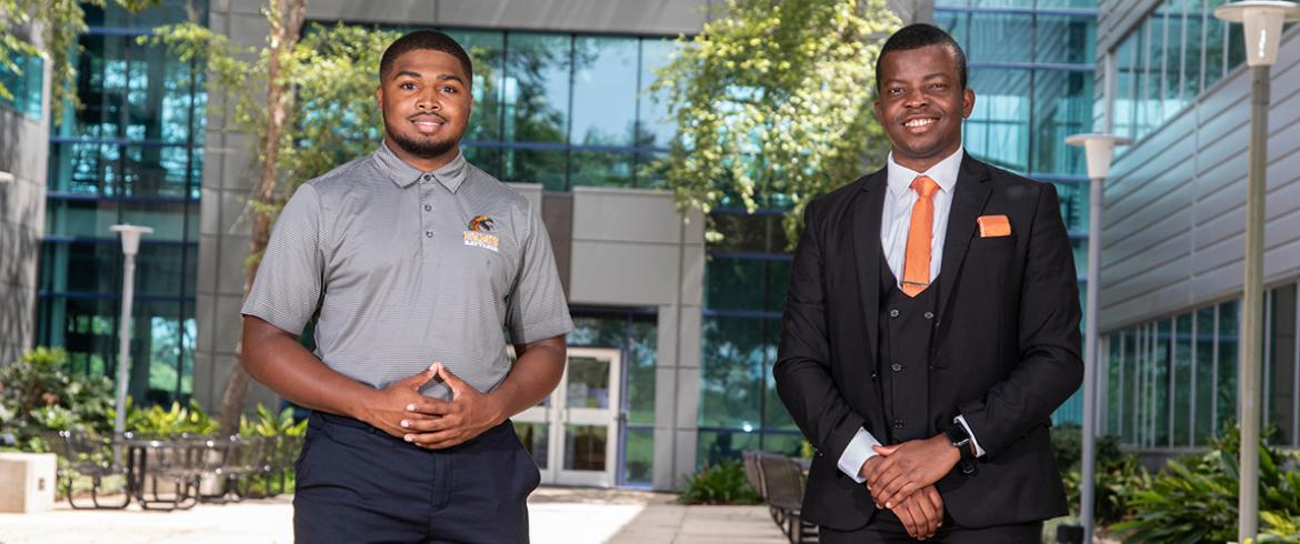 photo of Solomon Andrews, left, and Johnpaul Adimonyemma are two FAMU students that are Ted Rogers Award winners at the FAMU-FSU College of Engineering