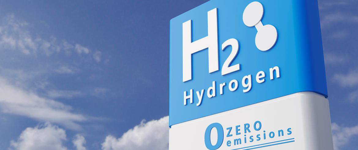 photo illustration of a hydrogen sign with zero emissions type