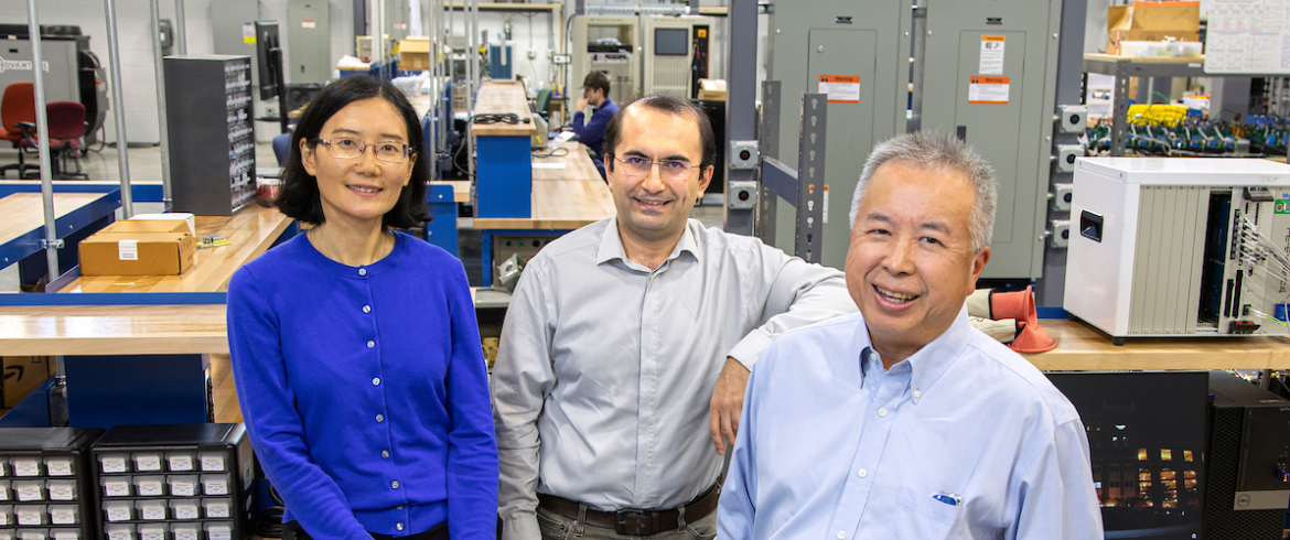 From left, Yuan Li, an assistant professor of Electrical and Computer Engineering; Eren Ozguven, associate professor in Civil and Environmental Engineering; and Simon Foo, a professor of Electrical and Computer Engineering at the FAMU-FSU College of Engineering. (Mark Wallheiser/FAMU-FSU College of Engineering)