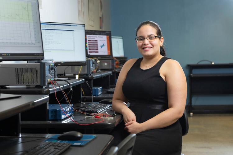 Gulf Scholars program student Vivian Bernard poses in the Biomedical Engineering Lab at FAMU-FSU College of Engineering in Tallahassee, Florida on May 30, 2024.
