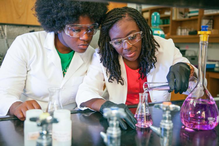 Two students researching in the lab at FAMU-FSU College of Engineering