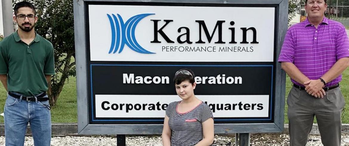 (L to R): Ali Mir and Jillian Jones were recruited by Jason Maxwell (right) to KaMin, a mineral processing company in Georgia. All three are chemical engineering graduates of FAMU-FSU Engineering.