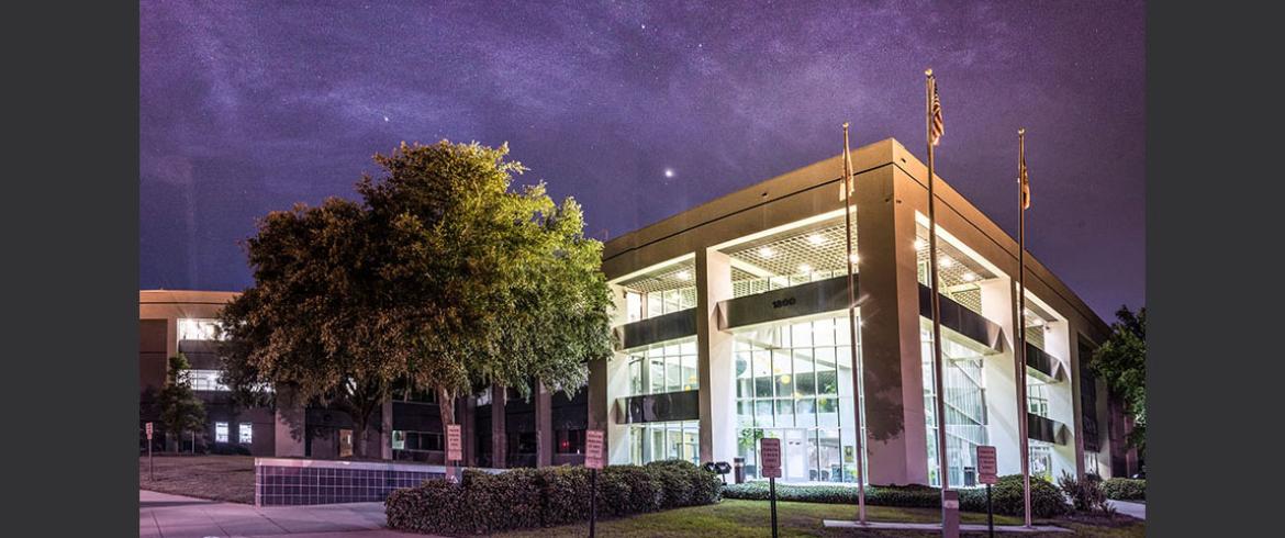 night photo of maglab with milky way