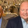 From left, Center for Advanced Power Systems Associate Director Sastry Pamidi and Director Roger McGinnis in a lab at the CAPS facility. (Bruce Palmer/FSU Photography Services)